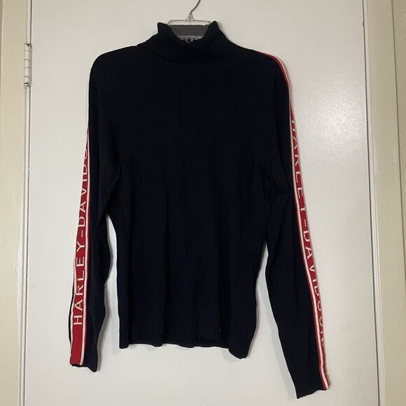 Harley Davidson knit long sleeve logo turtle neck black sweater womens large - Picture 1 of 5
